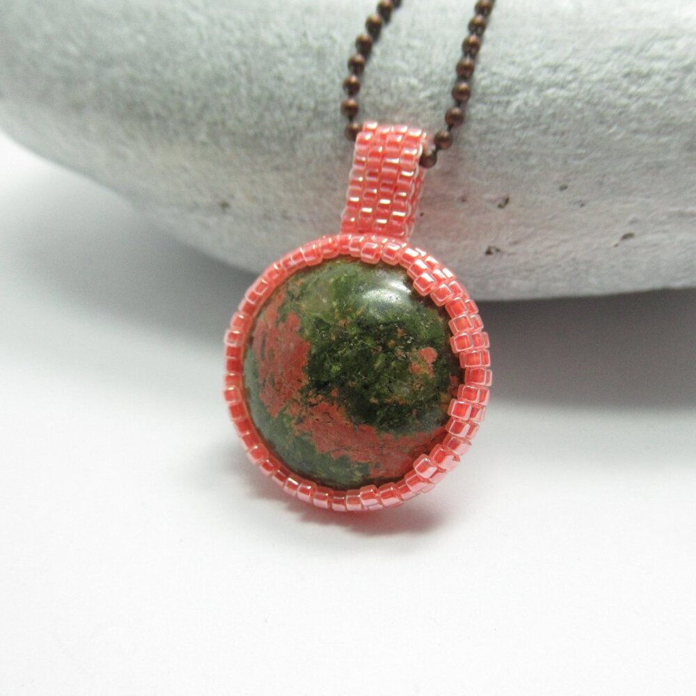 Unakite stitched pendant
